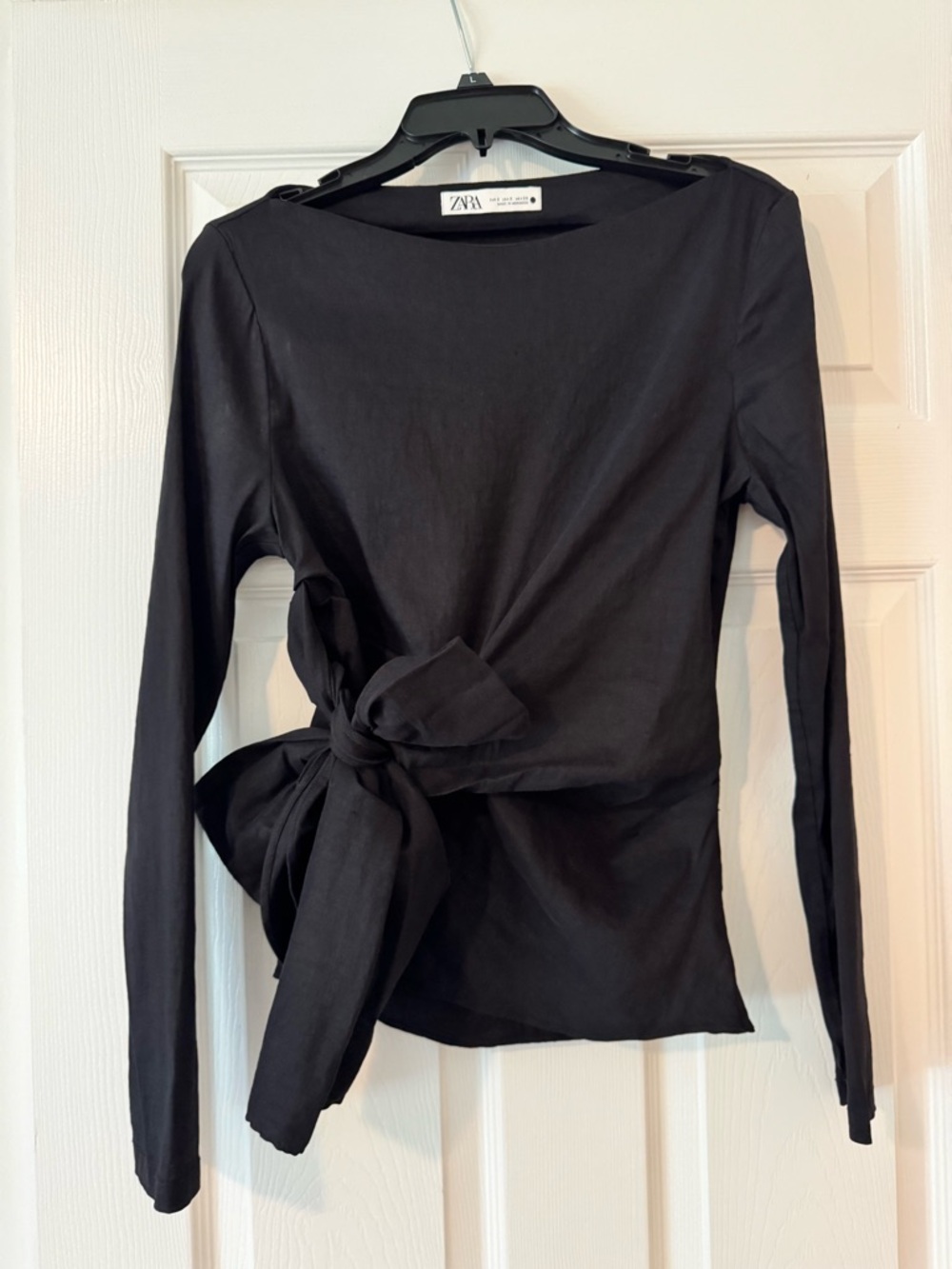 Zara Black Long Sleeve Side Tie Blouse